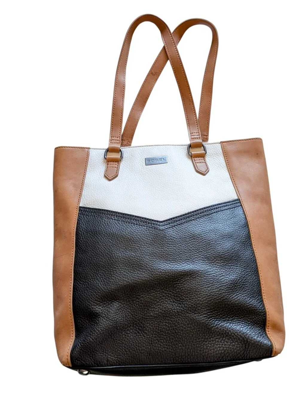 Sorel Three-Tone Leather Tote Bag Business Casual Carryall Shoulder